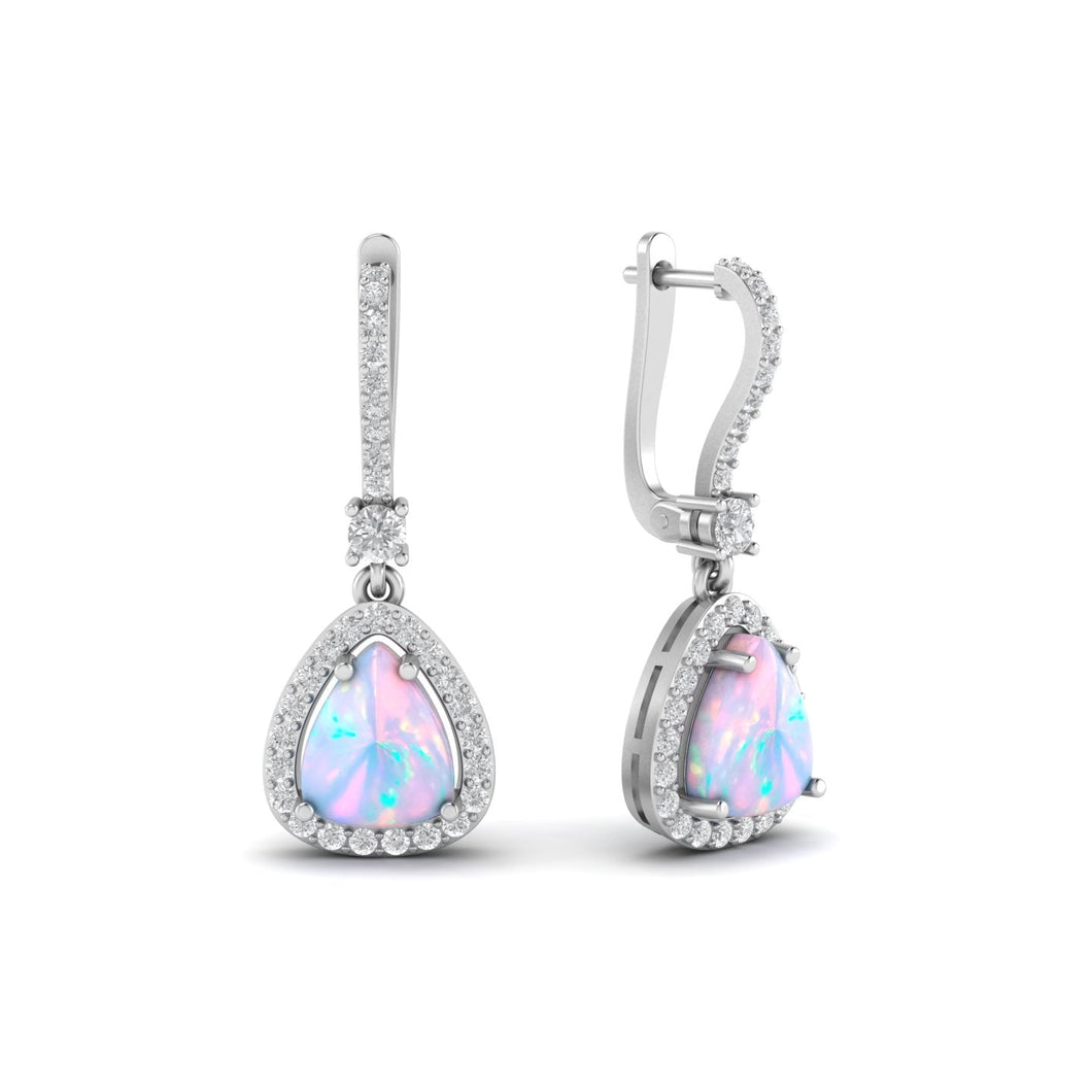 Fine Lab Opal Moissanite Earrings