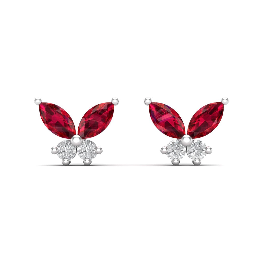 Mariposa Natural Ruby Moissanite Silver Ear Studs