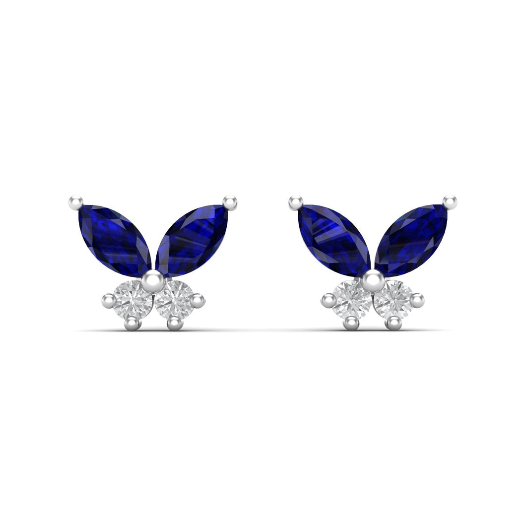 Mariposa Natural Sapphire Moissanite Silver Ear Studs
